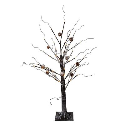Kurt S. Adler 3-Foot Warm White LED Flocked Brown Twig Tree with Pinecones