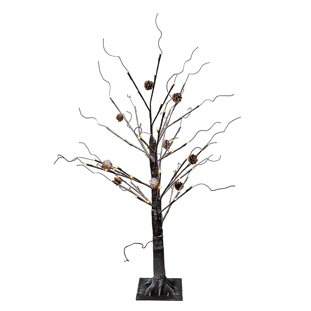 Kurt S. Adler 3-Foot Warm White LED Flocked Brown Twig Tree with Pinecones