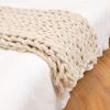 Chunky Knit Blanket Chenille Beige, Handmade Chunky Throw Blankets Bulky Soft Fluffy Oversized Cable Braided Hand Knotted Throw for Sofa, Boho Gift -24x31inch view 1