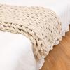 Chunky Knit Blanket Chenille Beige, Handmade Chunky Throw Blankets Bulky Soft Fluffy Oversized Cable Braided Hand Knotted Throw for Sofa, Boho Gift -24x31inch view 2