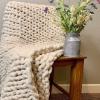 Chunky Knit Blanket Chenille Beige, Handmade Chunky Throw Blankets Bulky Soft Fluffy Oversized Cable Braided Hand Knotted Throw for Sofa, Boho Gift -24x31inch view 3