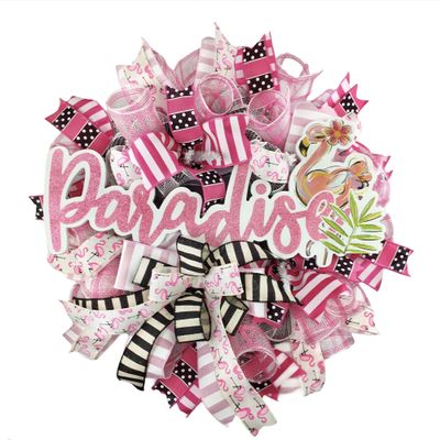 Artisan Flamingo Beach, Coastal Wreath for Front Door Outside or Inside Decorations. Very Full, Made with Weather Resistant Jute & Mesh.