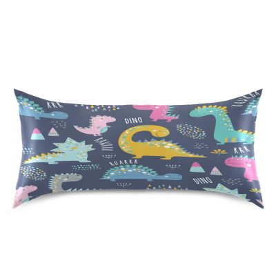 KEEPREAL Cute Funny Kids Dinosaurs Satin Pillowcase for Hair and Skin Silk Pillowcase - Satin Pillow Covers with Envelope Closure, King Size(20x40 inches)