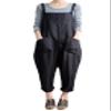 Andongnywell Women's Fashion Casual Slim Fit Baggy Suspenders Cotton Linen Overalls Jumpsuit with Pockets Trousers (Black,Large) view 1
