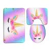 3 Piece Bath Rug Mat Sets Fantasy Magic Head Pink Rose Flower Rainbow Romantic Twinkle Star Cartoon Animal Kids Girl Baby Bathroom Doormat Rugs, Toilet Seat Cover, U-Shaped Toilet Floor Mat view 1