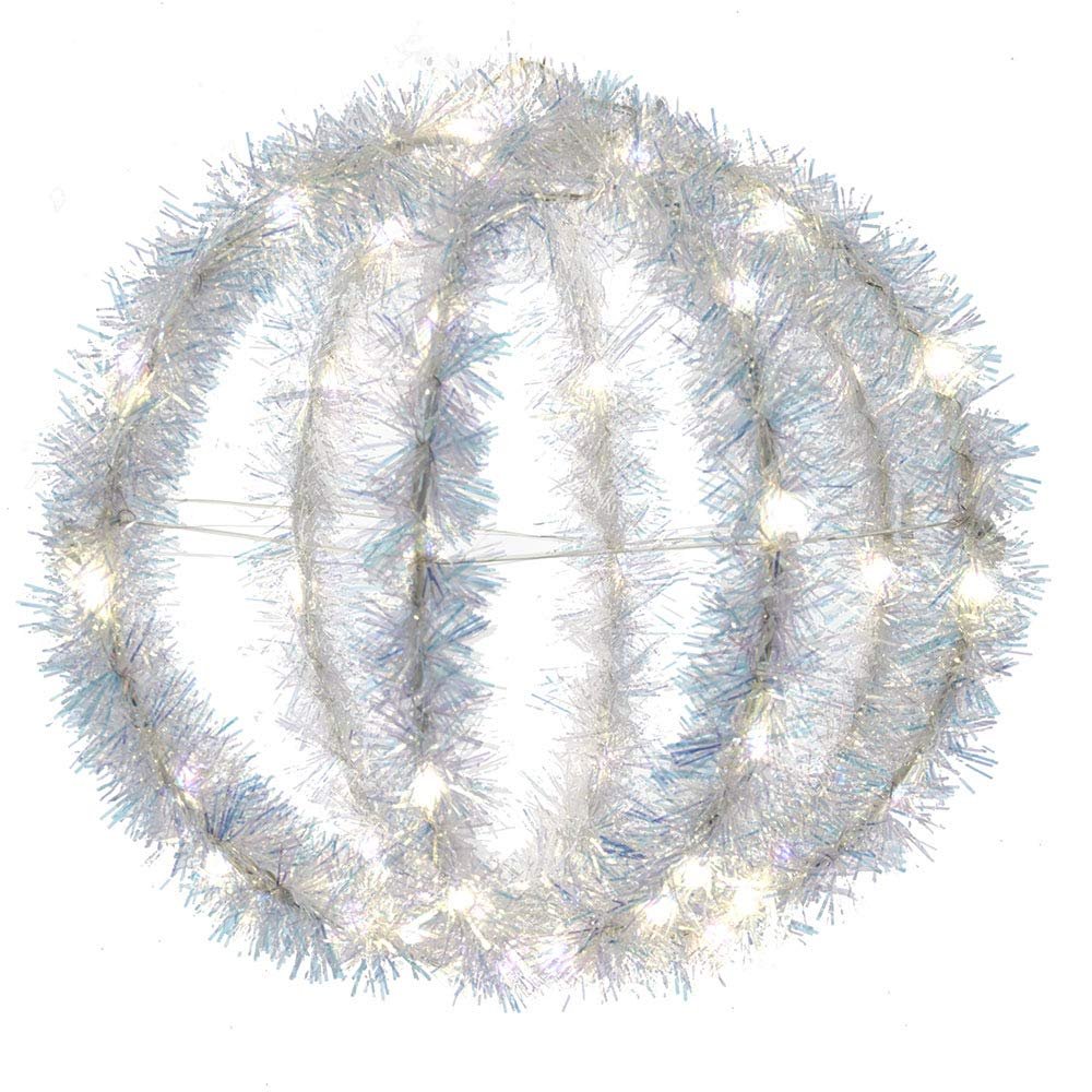 Kurt S. Adler 8-Inch Warm White LED Tinsel Foldable Sphere