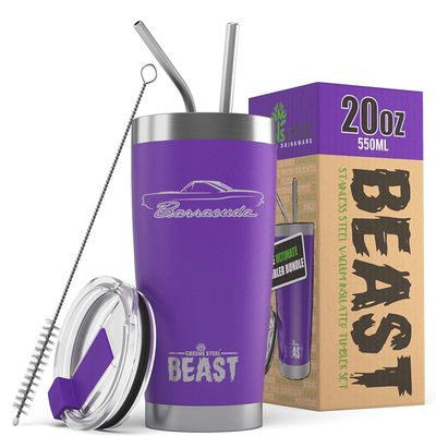 1967 1968 1969 Plymouth Barracuda Hardtop Beast 20 oz Stainless Steel Insulated Tumbler w/Lid, 2 Straws, Brush and Gift Box purple