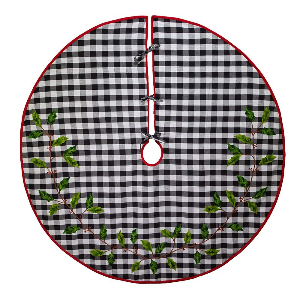 Kurt S. Adler 50-Inch Black and White Buffalo Check Holly Tree Skirt