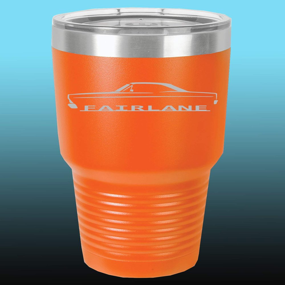 1966 1967 Ford Fairlane Hardtop 30oz Stainless Steel Tumbler w/Clear Lid orange