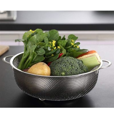 1pcs Stainless Steel Strainer Mesh Micro-Perforated Colander, 16.5-40.5cm Vegetables Fruits Colander, Kitchen Sink Washing Basket With Two Handles (filter Only) (Size : Diameter 34.5 cm)