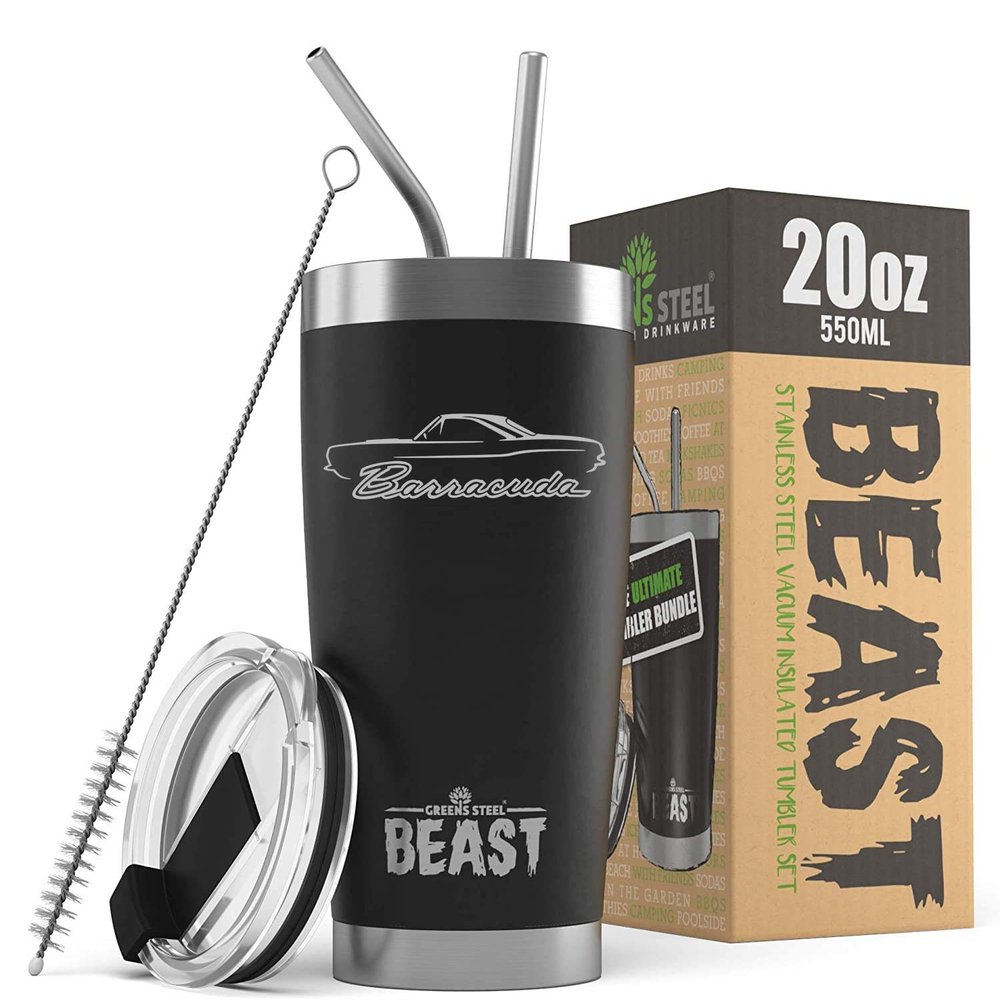 1967 1968 1969 Plymouth Barracuda Hardtop Beast 20 oz Stainless Steel Insulated Tumbler w/Lid, 2 Straws, Brush and Gift Box black