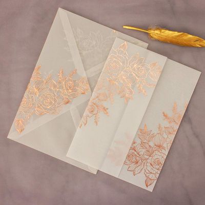 25 sets Rose Glod Foil Floral Embossing Vellum Wedding Invitations Cards with Vellum Envelopes Blank Inner Sheets for Bridal Shower Baby Shower Party Engagement Anniversary Invite Sweet 16 (rose gold)