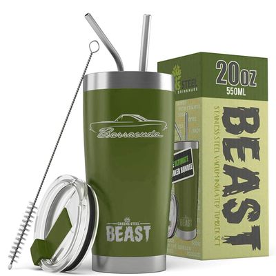 1967 1968 1969 Plymouth Barracuda Hardtop Beast 20 oz Stainless Steel Insulated Tumbler w/Lid, 2 Straws, Brush and Gift Box army