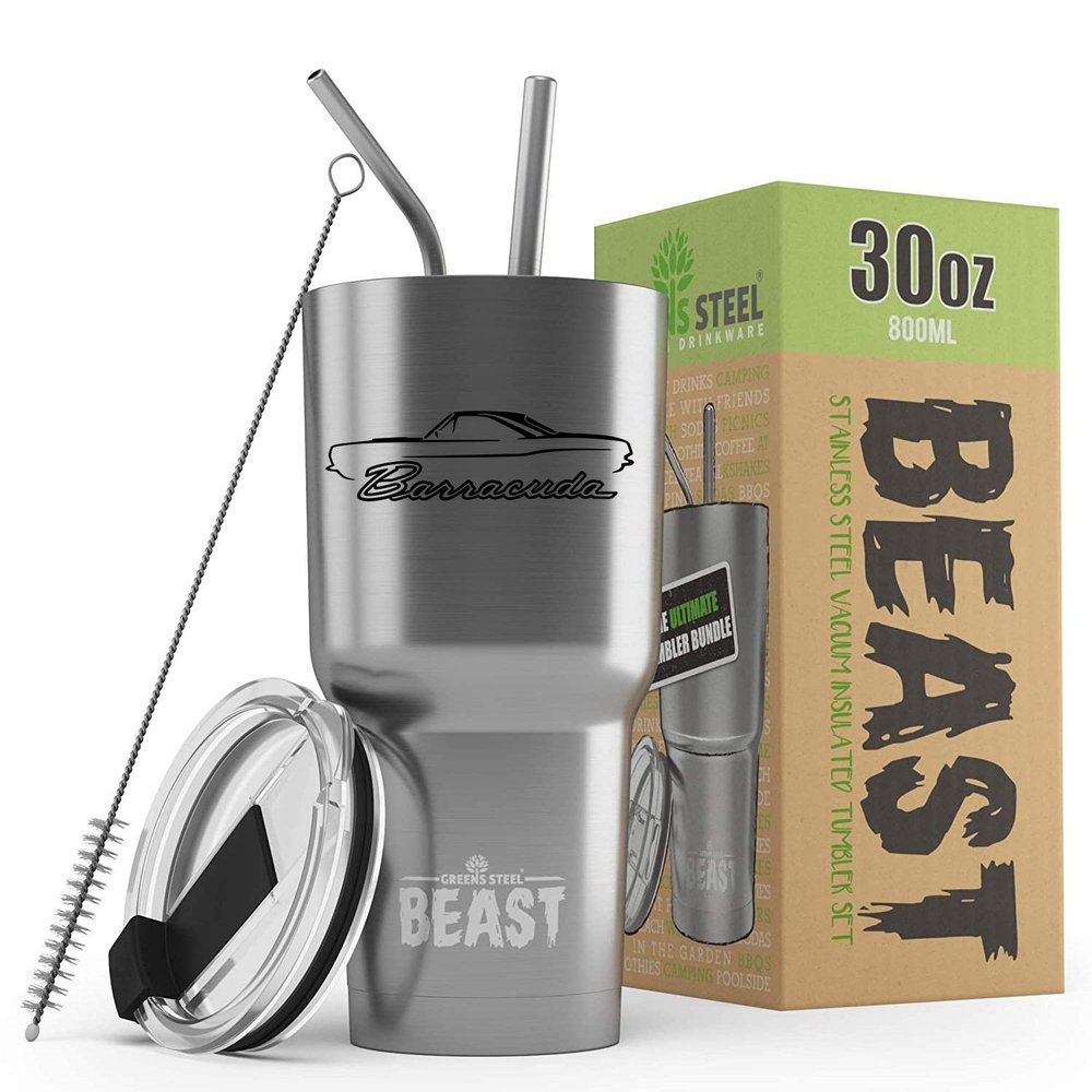 1967 1968 1969 Plymouth Barracuda Hardtop Beast 30 oz Stainless Steel Insulated Tumbler w/Lid, 2 Straws, Brush and Gift Box stainless