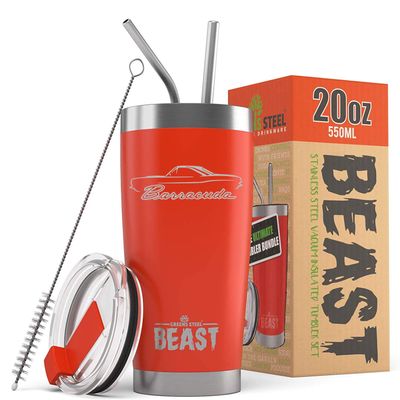 1967 1968 1969 Plymouth Barracuda Hardtop Beast 20 oz Stainless Steel Insulated Tumbler w/Lid, 2 Straws, Brush and Gift Box orange