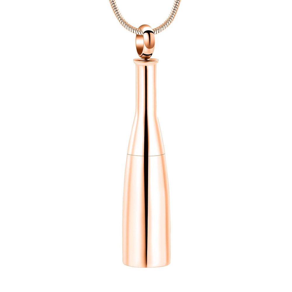 Beer Bottle Shaped Cremation Jewelry for Ashes,Stainless Steel Urn Necklaces for Ashes Memorial Jewelry Urn Pendant(Rose Gold)