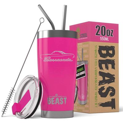 1967 1968 1969 Plymouth Barracuda Hardtop Beast 20 oz Stainless Steel Insulated Tumbler w/Lid, 2 Straws, Brush and Gift Box hotpink