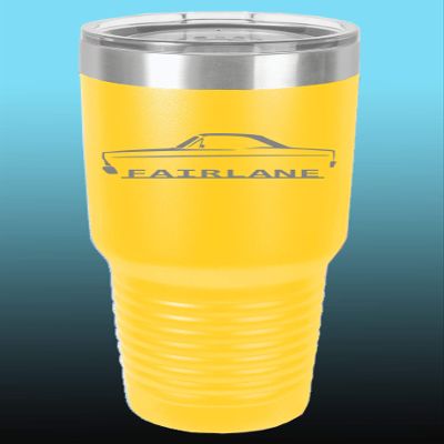 1966 1967 Ford Fairlane Hardtop 30oz Stainless Steel Tumbler w/Clear Lid yellow