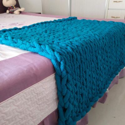Chunky Knit Blanket Chenille Throw Lake Blue, Knitted Throw Blanket for Sofa- Warm Soft Cozy Beautiful Home Decor Throw, Couch, Bed, Chair Boho Gift -32x32in