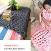 Chunky Knit Blanket Chenille Throw Lake Blue, Knitted Throw Blanket for Sofa- Warm Soft Cozy Beautiful Home Decor Throw, Couch, Bed, Chair Boho Gift -32x32in view 2
