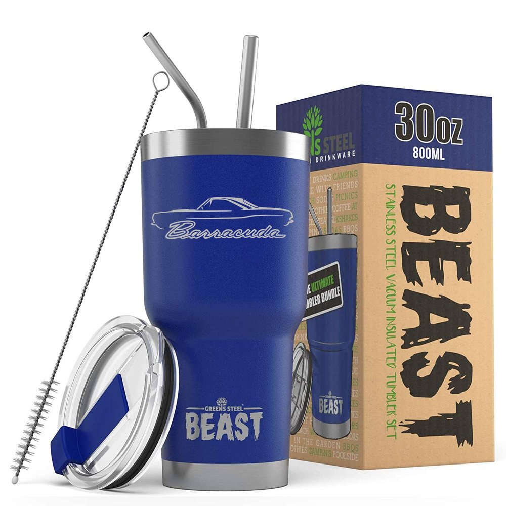 1967 1968 1969 Plymouth Barracuda Hardtop Beast 30 oz Stainless Steel Insulated Tumbler w/Lid, 2 Straws, Brush and Gift Box royal