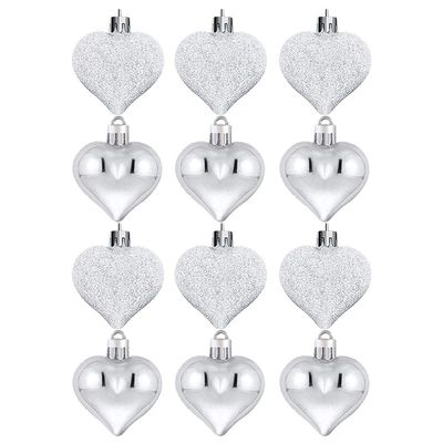 12Pcs Valentine's Day Heart Shaped Baubles, Romantic Heart Ornaments, Party Decor Hanging Balls for Wedding Valentine's Day Decoration