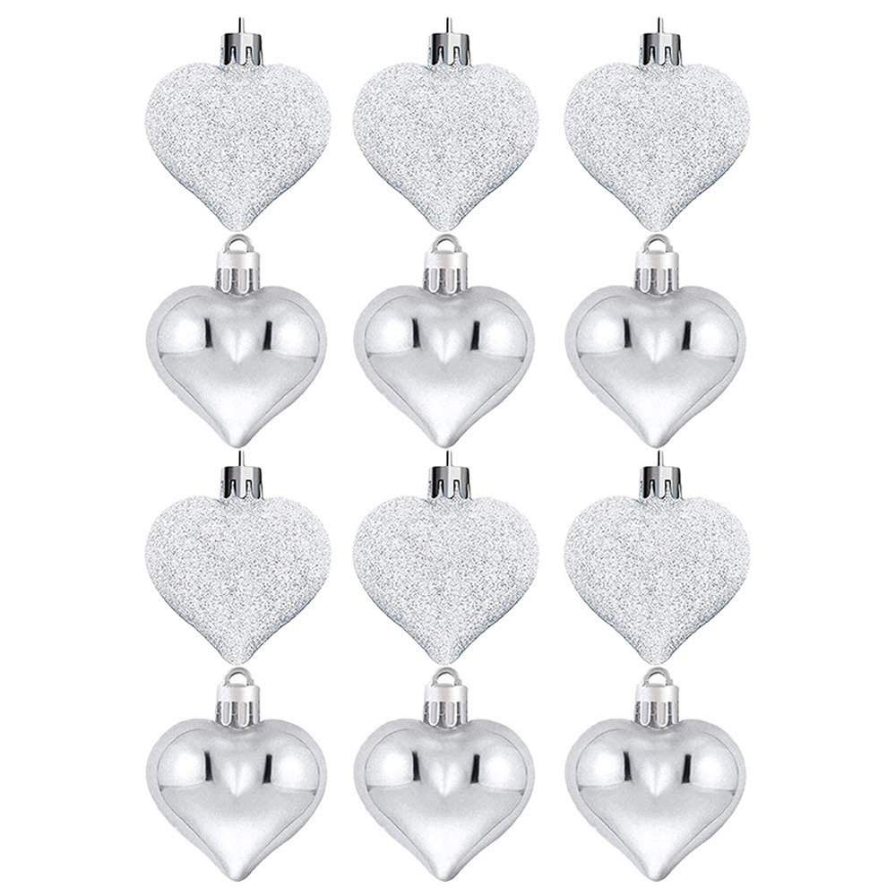 12Pcs Valentine's Day Heart Shaped Baubles, Romantic Heart Ornaments, Party Decor Hanging Balls for Wedding Valentine's Day Decoration