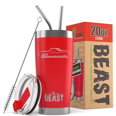 1967 1968 1969 Plymouth Barracuda Hardtop Beast 20 oz Stainless Steel Insulated Tumbler w/Lid, 2 Straws, Brush and Gift Box red