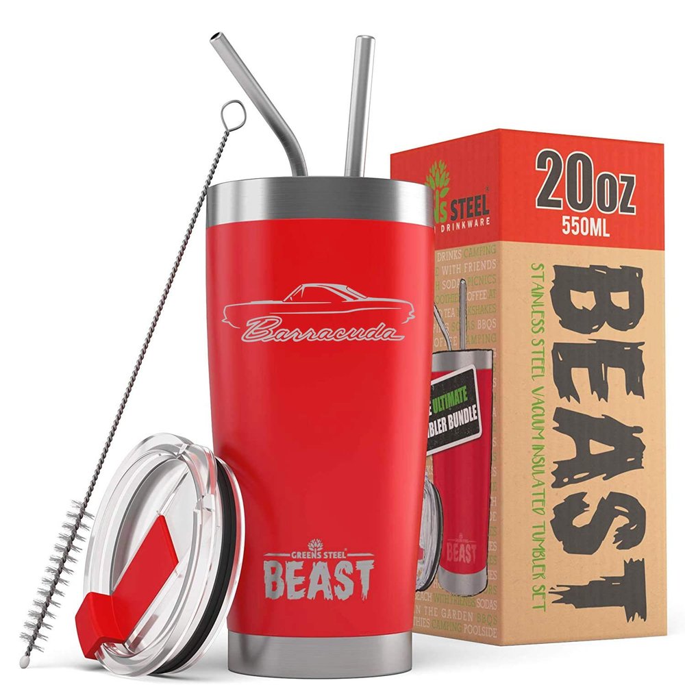 1967 1968 1969 Plymouth Barracuda Hardtop Beast 20 oz Stainless Steel Insulated Tumbler w/Lid, 2 Straws, Brush and Gift Box red