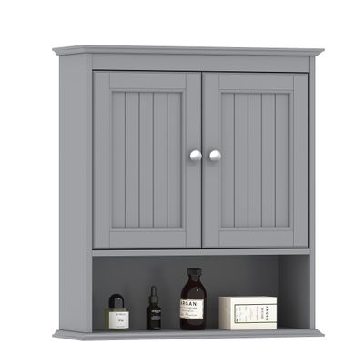 Spirich Bathroom Wall Cabinet, Wall Mounted Medicine Cabinet Organizer, Over The Toilet Storage Cabinet with Doors and Shelves, Gray
