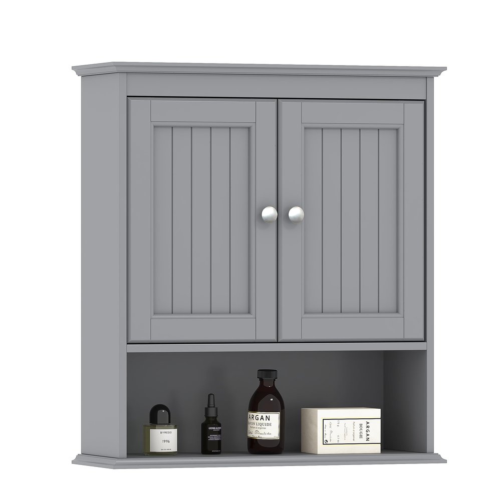 Spirich Bathroom Wall Cabinet, Wall Mounted Medicine Cabinet Organizer, Over The Toilet Storage Cabinet with Doors and Shelves, Gray