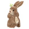 NUOBESTY 6.9" Easter Straw Bunny Figurines Easter Bunny Decor Tabletop Ornament Figurines Home Decor Sisal Hand-Woven Animal Art Crafts Straw Rabbit Decoration view 1