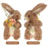 NUOBESTY 6.9" Easter Straw Bunny Figurines Easter Bunny Decor Tabletop Ornament Figurines Home Decor Sisal Hand-Woven Animal Art Crafts Straw Rabbit Decoration view 3