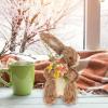 NUOBESTY 6.9" Easter Straw Bunny Figurines Easter Bunny Decor Tabletop Ornament Figurines Home Decor Sisal Hand-Woven Animal Art Crafts Straw Rabbit Decoration view 4