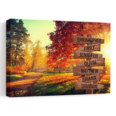 MySoulAndSpirit Store - Autumn Trees And Leaves Autumn Scene With Family Street Sign Canvas For Home Decor Personalized Canvas Wall Art Custom Canvas Prints With Street Sign Family Name Art (24"x16")