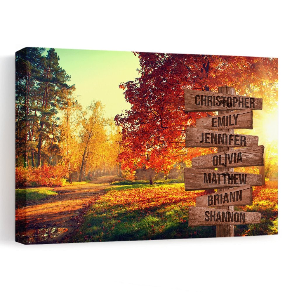 MySoulAndSpirit Store - Autumn Trees And Leaves Autumn Scene With Family Street Sign Canvas For Home Decor Personalized Canvas Wall Art Custom Canvas Prints With Street Sign Family Name Art (24"x16")