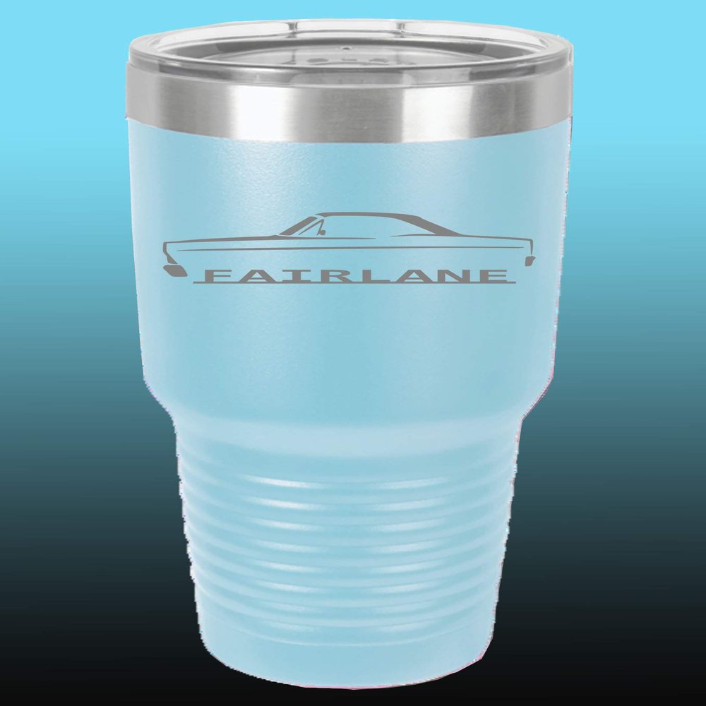 1966 1967 Ford Fairlane Hardtop 30oz Stainless Steel Tumbler w/Clear Lid ltblue