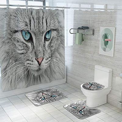 Bath Rugs Bathroom Accessory Sets Lion Tiger Wolf Printing Shower Curtain mat Four Sets of Bathroom Toilet Anti-Skid Absorbent Carpet Foreign Trade Four-Piece (Elvis)