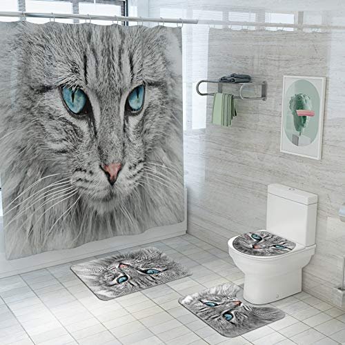 Bath Rugs Bathroom Accessory Sets Lion Tiger Wolf Printing Shower Curtain mat Four Sets of Bathroom Toilet Anti-Skid Absorbent Carpet Foreign Trade Four-Piece (Elvis)