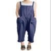 Andongnywell Women's Casual Plus Size Slim Fit Baggy Suspenders Cotton Linen Jumpsuit with Pockets Trousers (Blue,Large) view 1