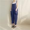 Andongnywell Women's Casual Plus Size Slim Fit Baggy Suspenders Cotton Linen Jumpsuit with Pockets Trousers (Blue,Large) view 2