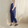 Andongnywell Women's Casual Plus Size Slim Fit Baggy Suspenders Cotton Linen Jumpsuit with Pockets Trousers (Blue,Large) view 3