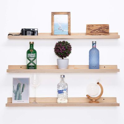 AZSKY 36 Inch Picture Ledge Shelf Solid Wood Large Floating Shelves Wall Mounted Rustic Natural Shelves for Home, Living Room, Bedroom, Bathroom, Office 3 Same Sizes