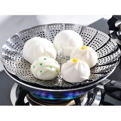 1pcs Food Steamer Basket, Vegetable Fruit Strainer, Stainless Steel Multifunction Steaming Rack, Folding/Scalable, Kitchen Tools Gadgets, Silver