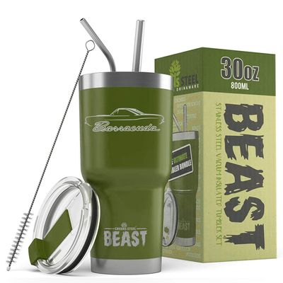 1967 1968 1969 Plymouth Barracuda Hardtop Beast 30 oz Stainless Steel Insulated Tumbler w/Lid, 2 Straws, Brush and Gift Box army