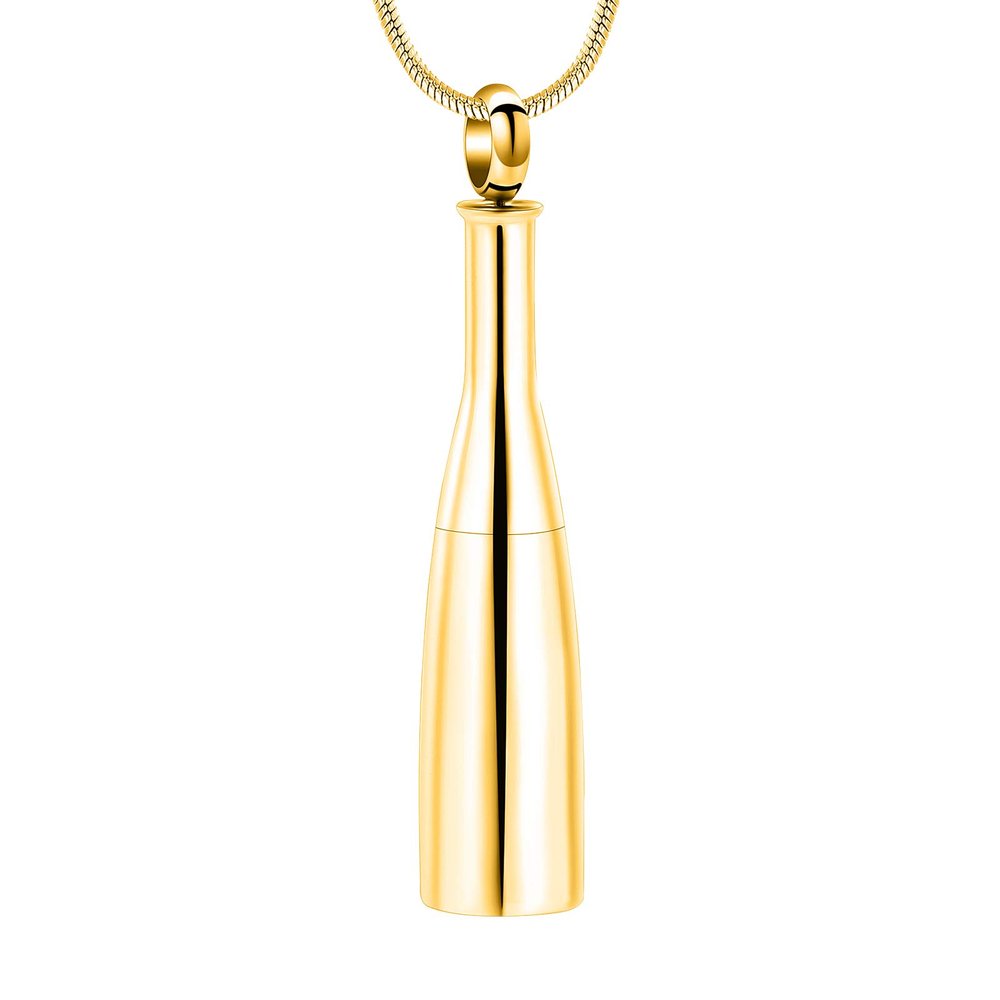 Beer Bottle Shaped Cremation Jewelry for Ashes,Stainless Steel Urn Necklaces for Ashes Memorial Jewelry Urn Pendant(Gold)