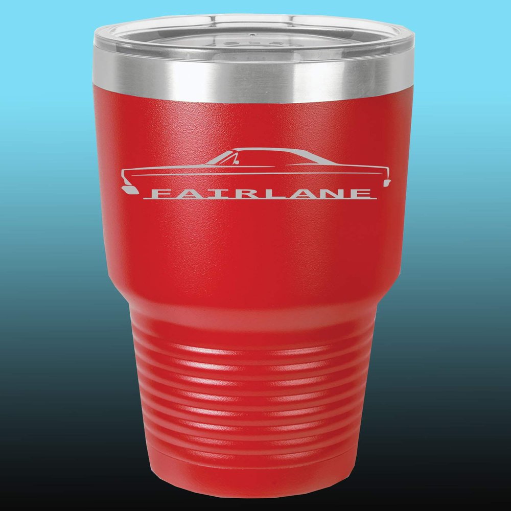 1966 1967 Ford Fairlane Hardtop 30oz Stainless Steel Tumbler w/Clear Lid red