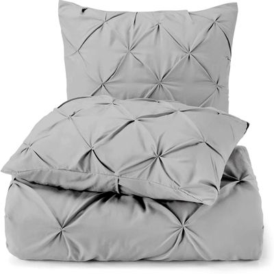 5 Piece Luxurious Pinch Pleated Duvet Cover with Zipper & Corner Ties 100% 100% Egyptian Cotton Pintuck Duvet Cover Set (All Queen 90x90 Size, Light Grey)