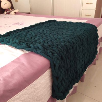 Chunky Knit Blanket Chenille Throw Dark Green, Knitted Throw Blanket for Sofa- Warm Soft Cozy Beautiful Home Decor Throw, Couch, Bed, Chair Boho Gift -24x24inch