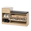 Basicwise Wooden Entryway Shoe Storage Bench with Cushion, Oak view 1